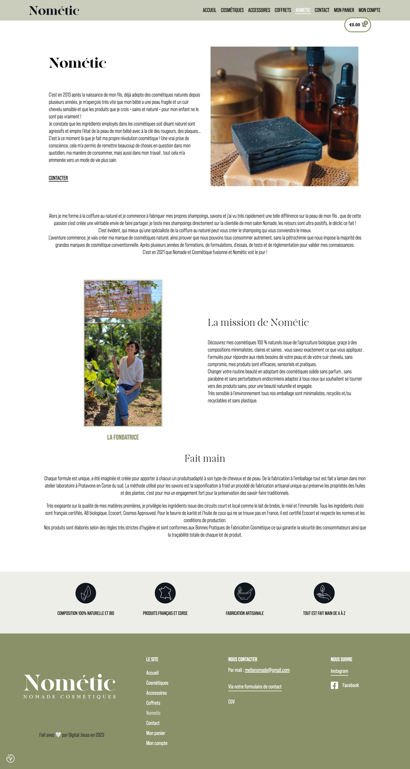 Nométic — page de présentation de la marque et de sa fondatrice