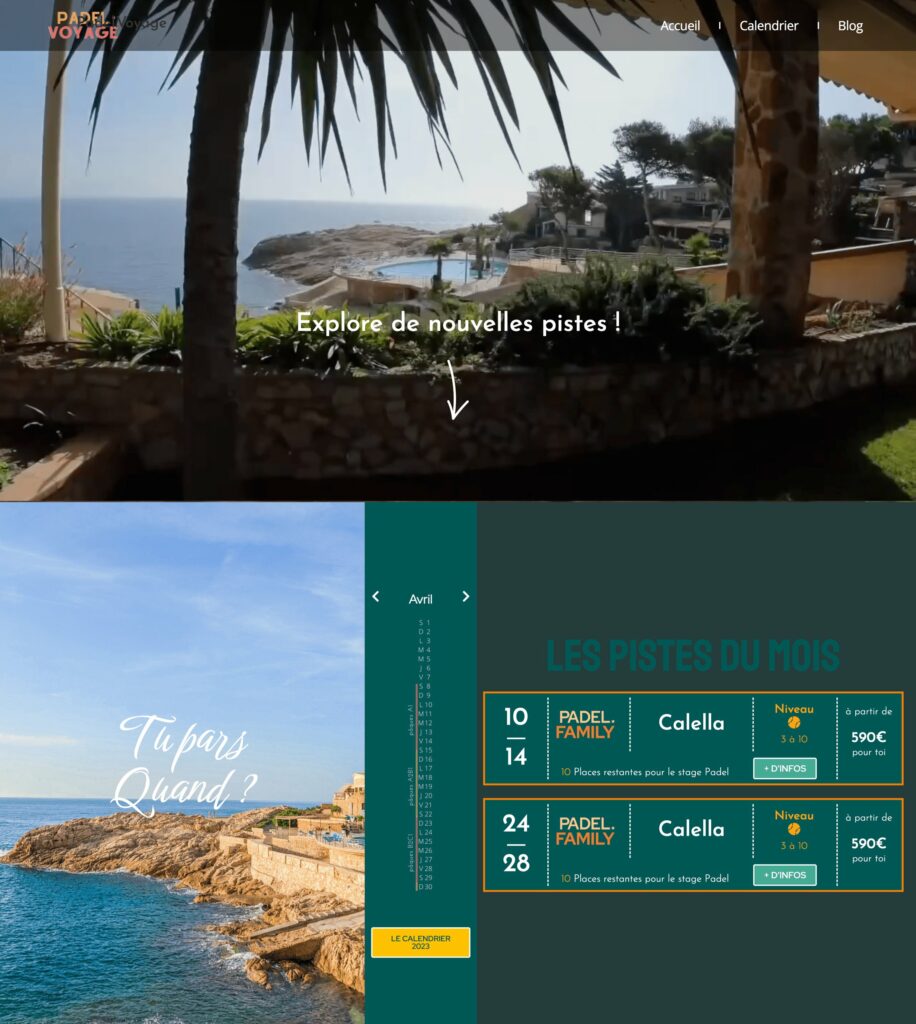 Padel Voyage — page d'accueil avec les séjours du mois