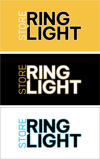 Ring Light Store — déclinaisons du logo sur fonds jaune, noir et blanc