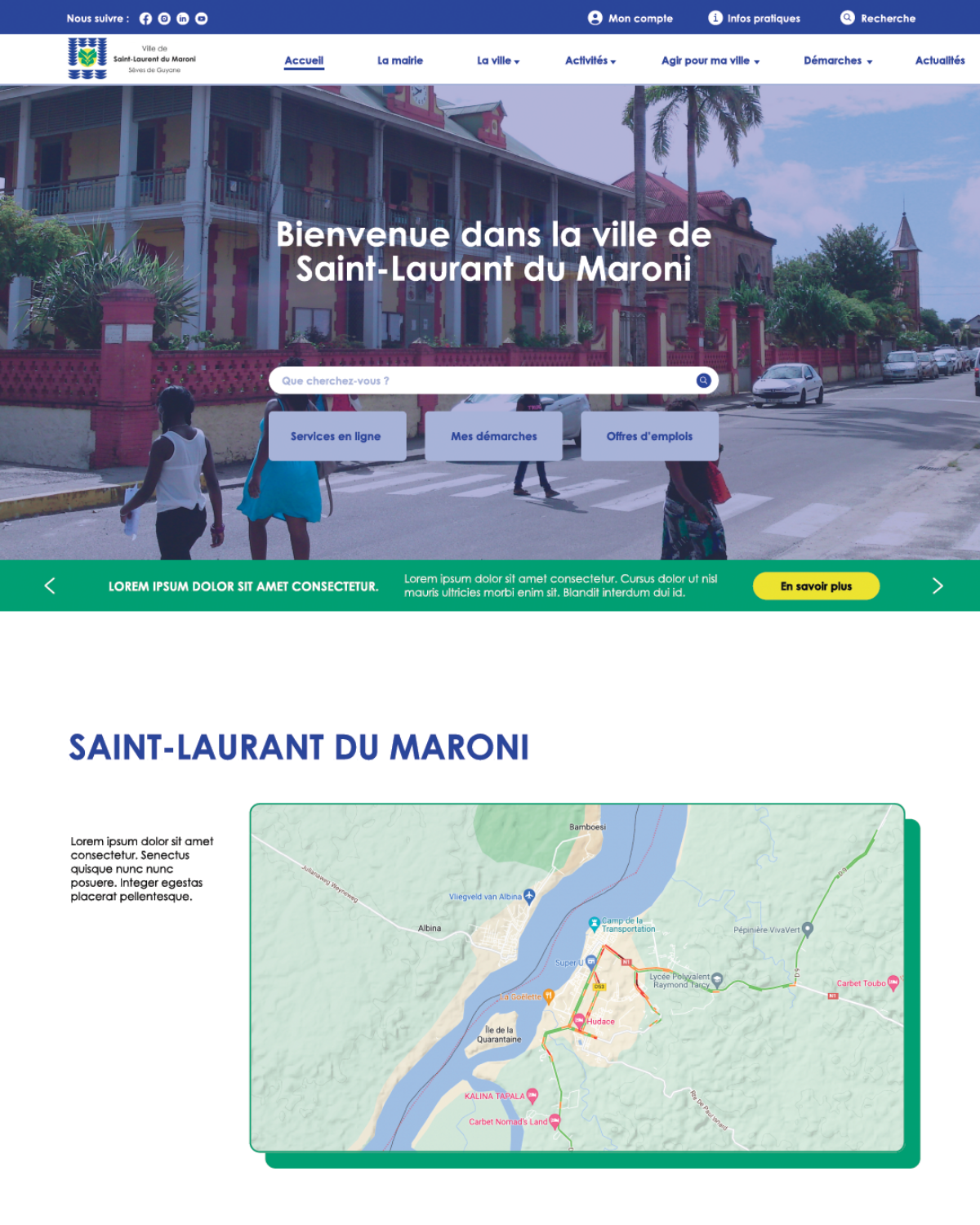 Saint-Laurent du Maroni — haut de la page d'accueil avec recherche