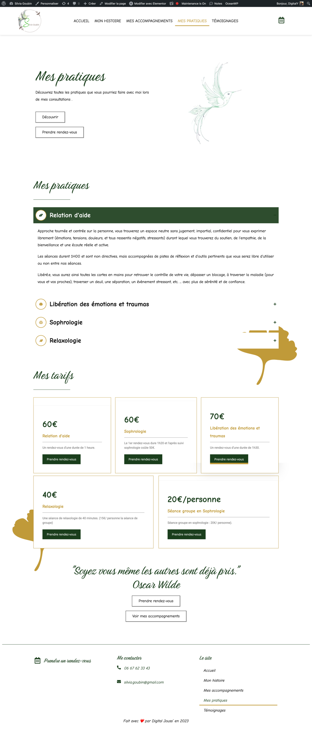 Silvia Goubin — page des pratiques et des tarifs