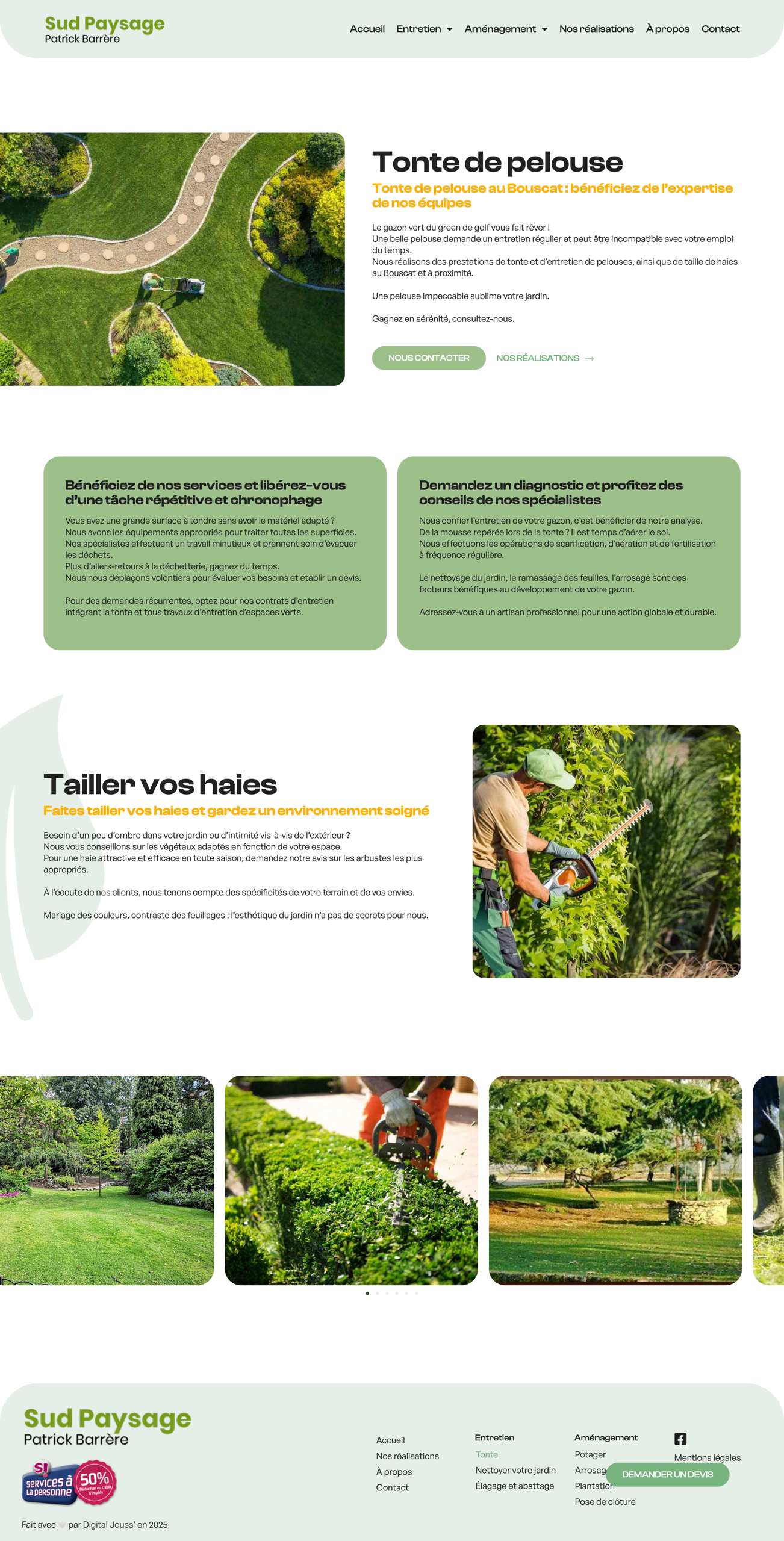 Sud Paysage — page tonte de pelouse et taille de haies