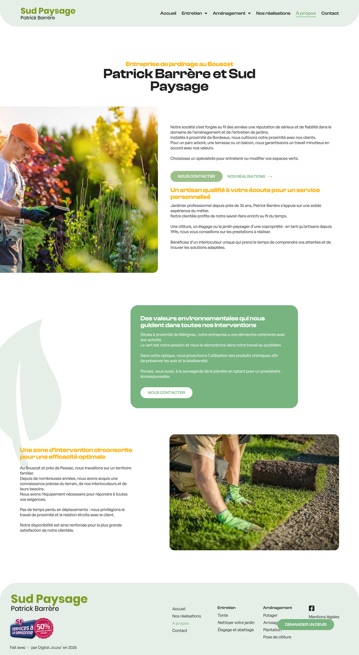 Sud Paysage — page de présentation de l'entreprise