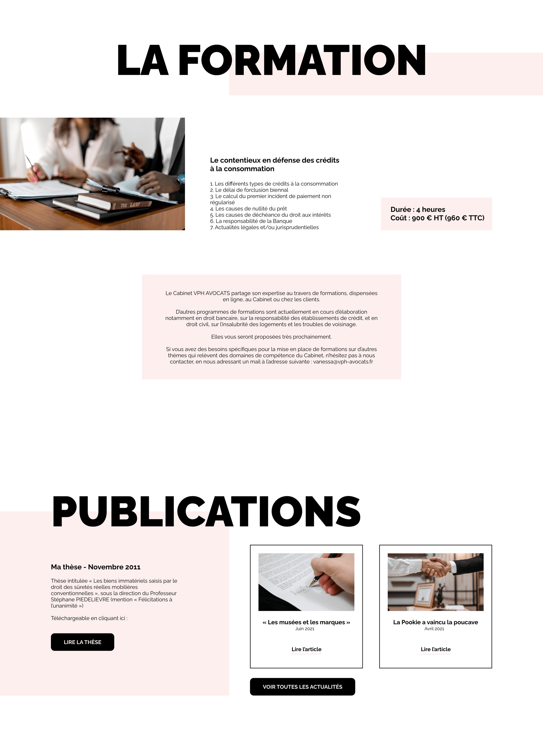 VPH Avocats — page formation et publications