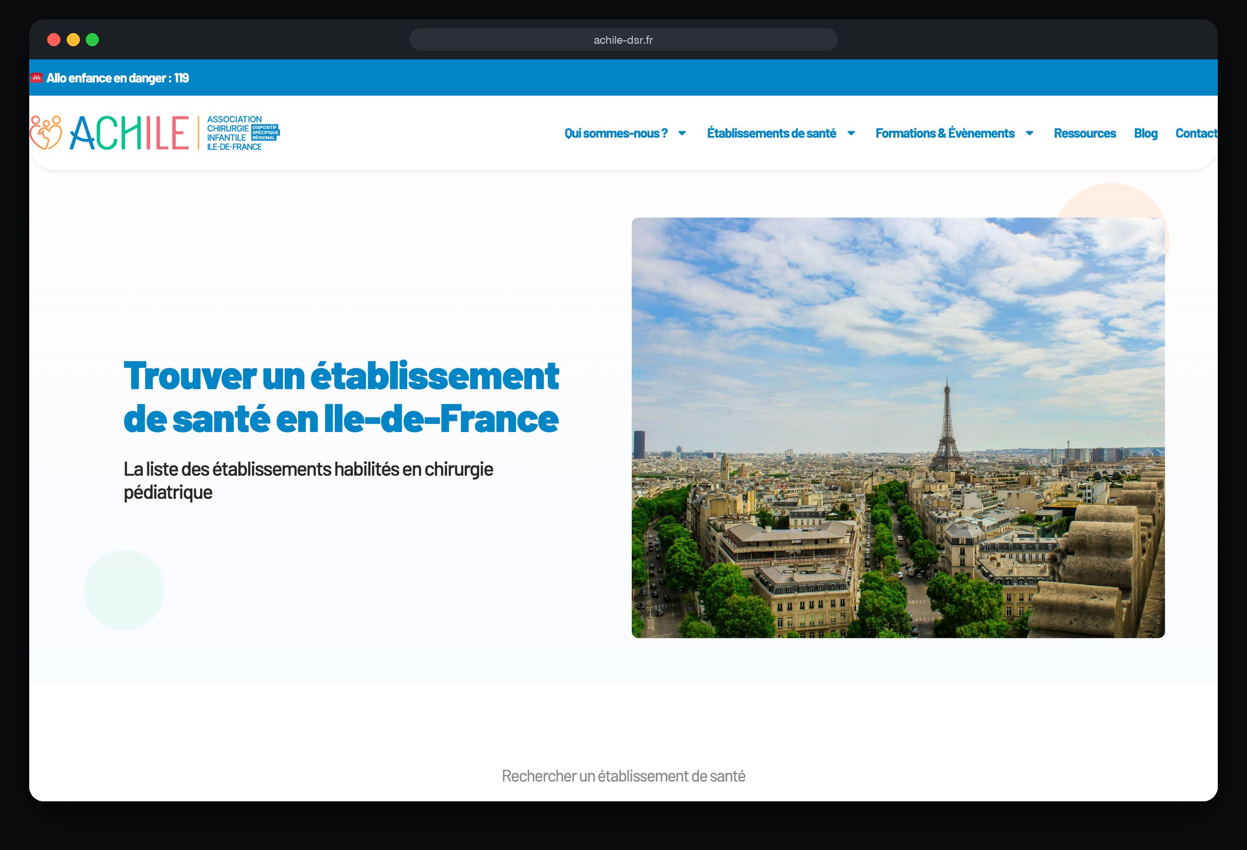 Achile : page trouver un établissement de santé
