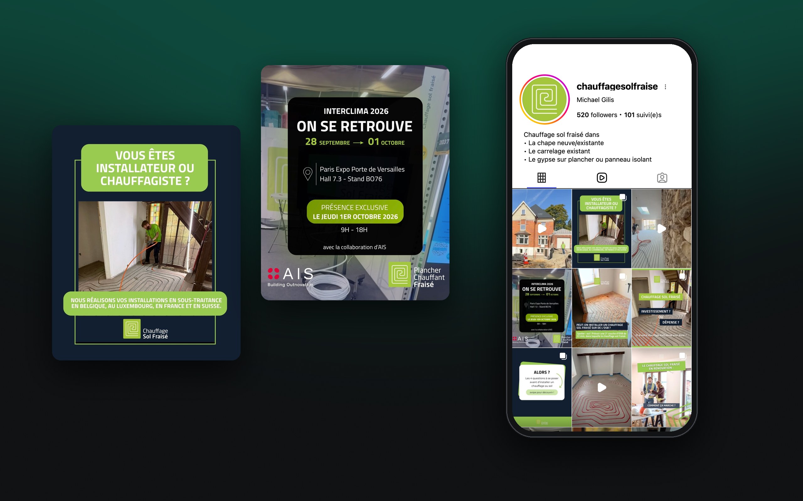 Chauffage Sol Fraisé : compte Instagram @chauffagesolfraise et publications