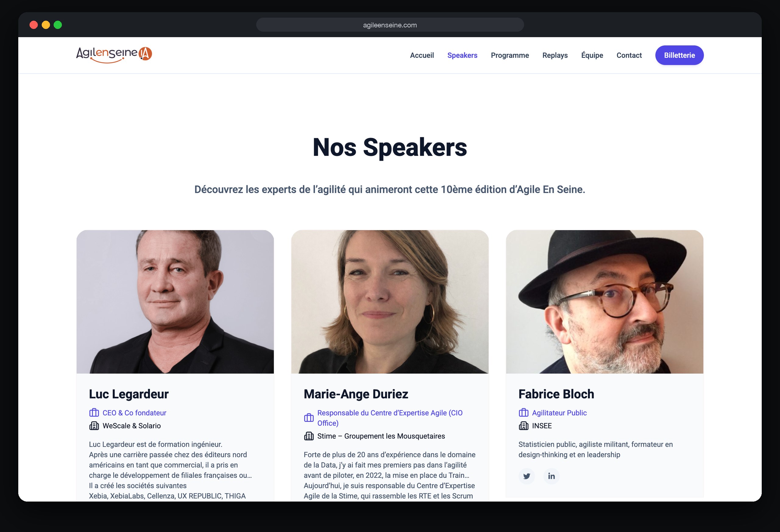 Agile en Seine : page Speakers