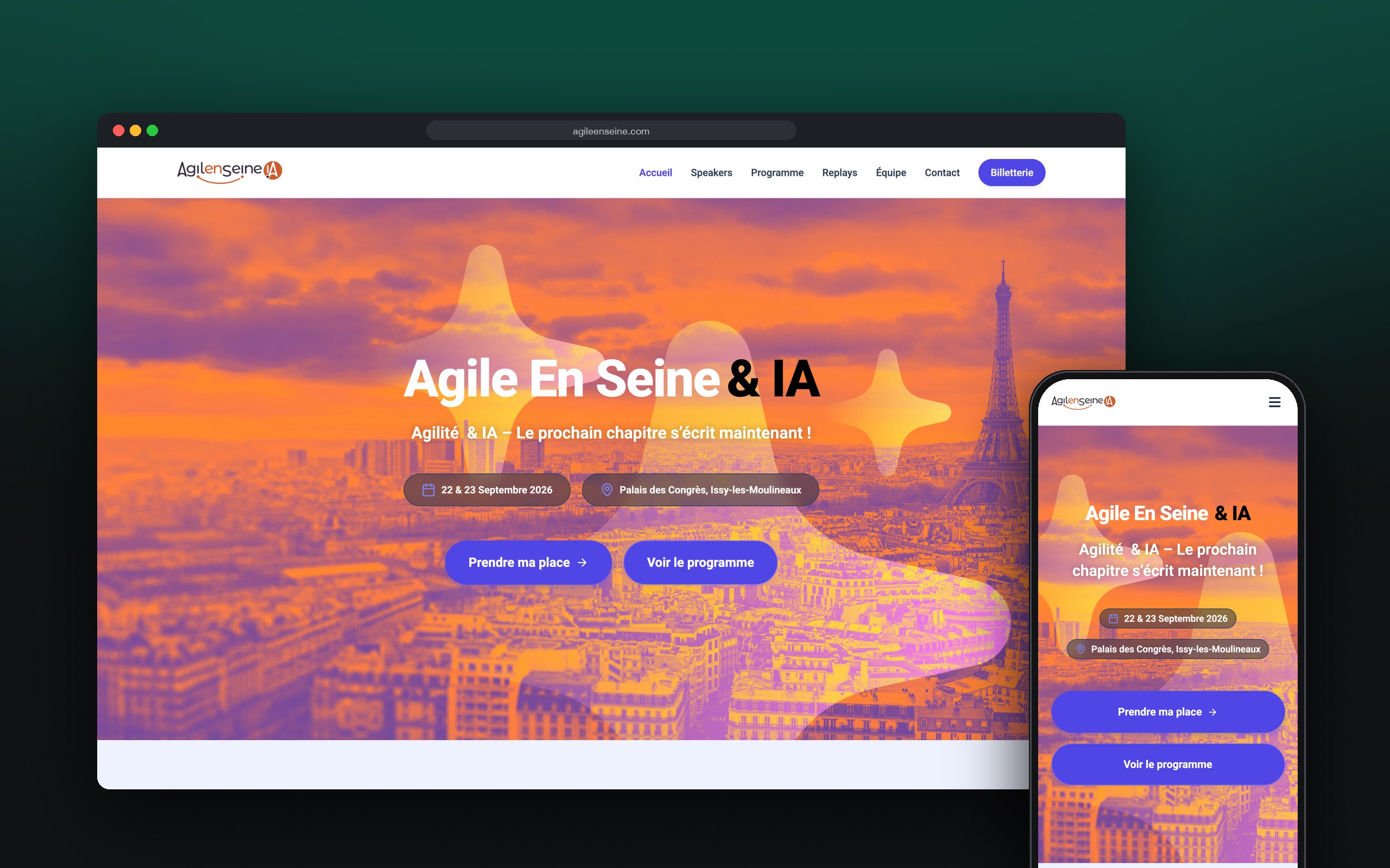Agile en Seine : site présenté sur ordinateur et mobile