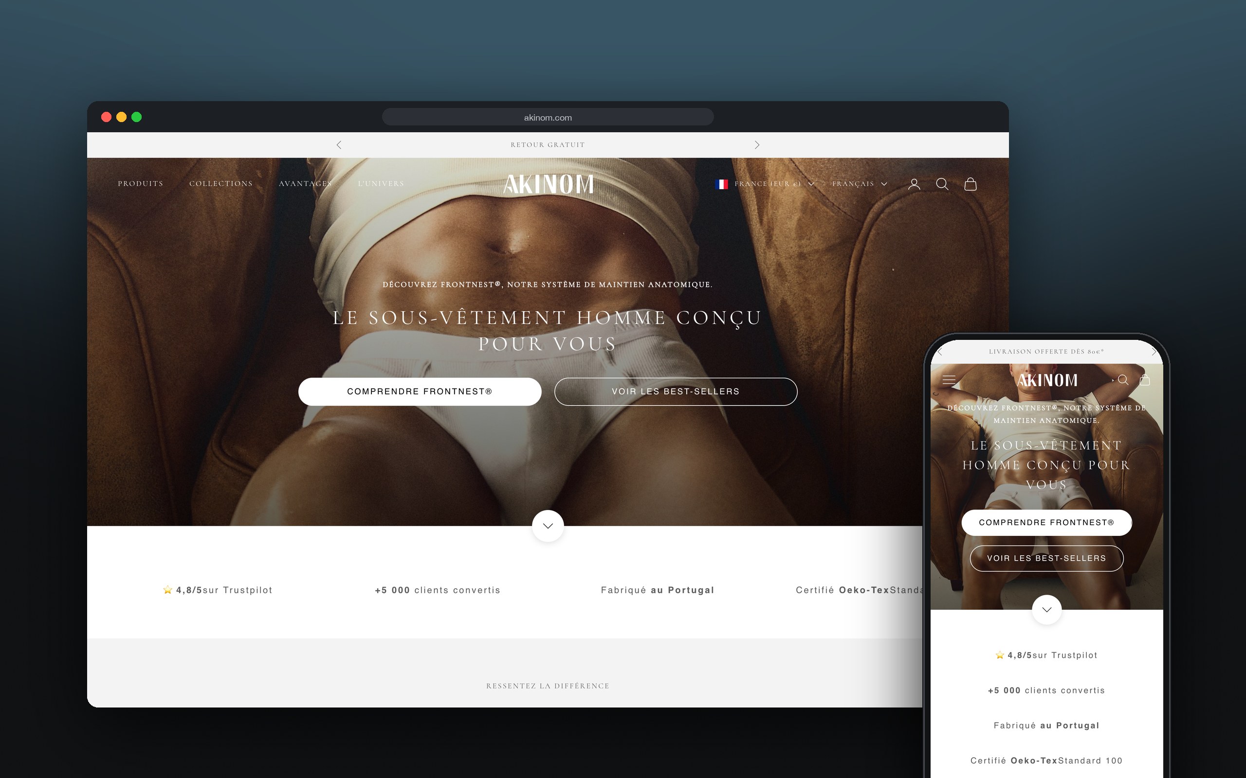 Akinom : site présenté sur ordinateur et mobile