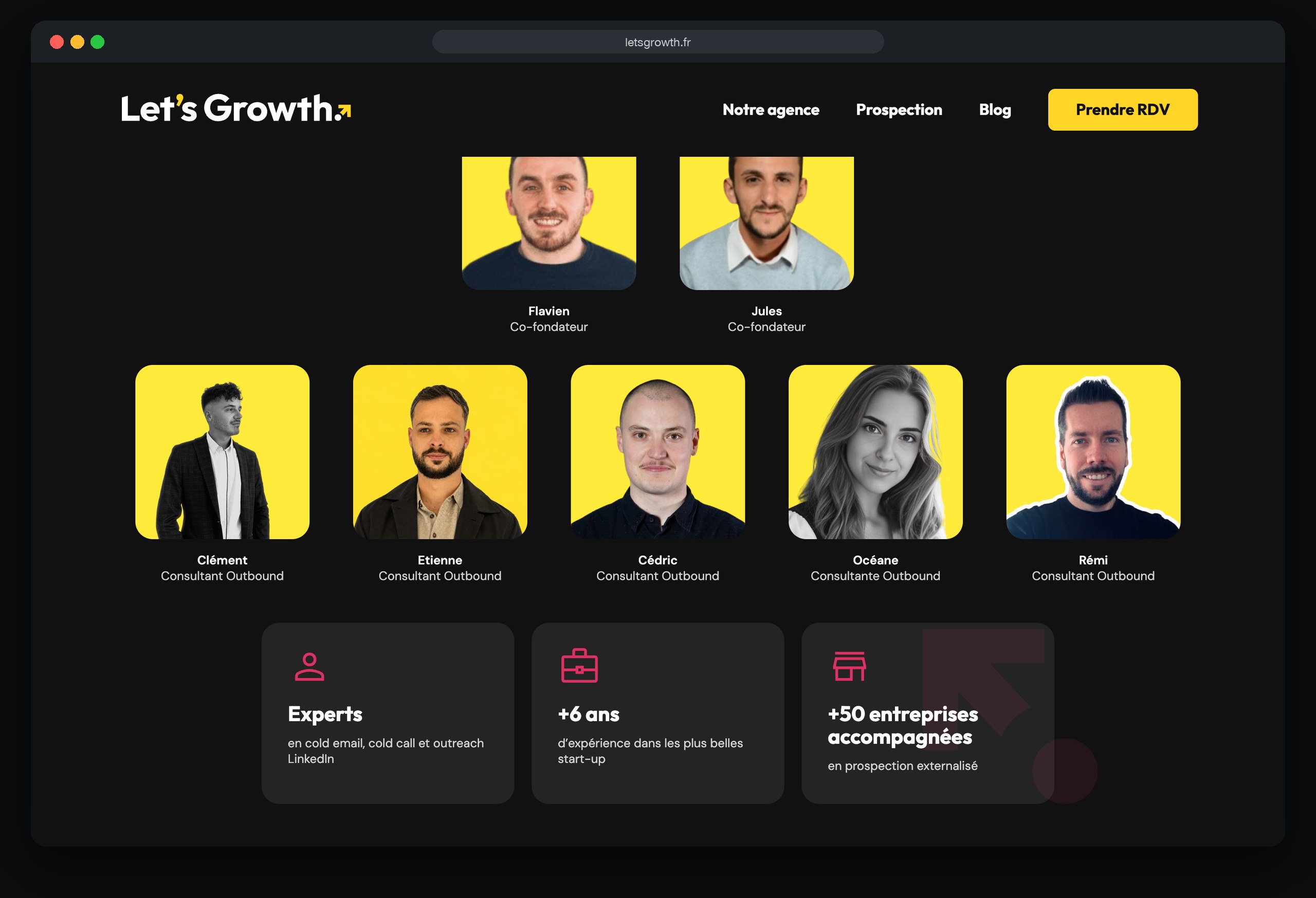 Let’s Growth : une section de la page d’accueil