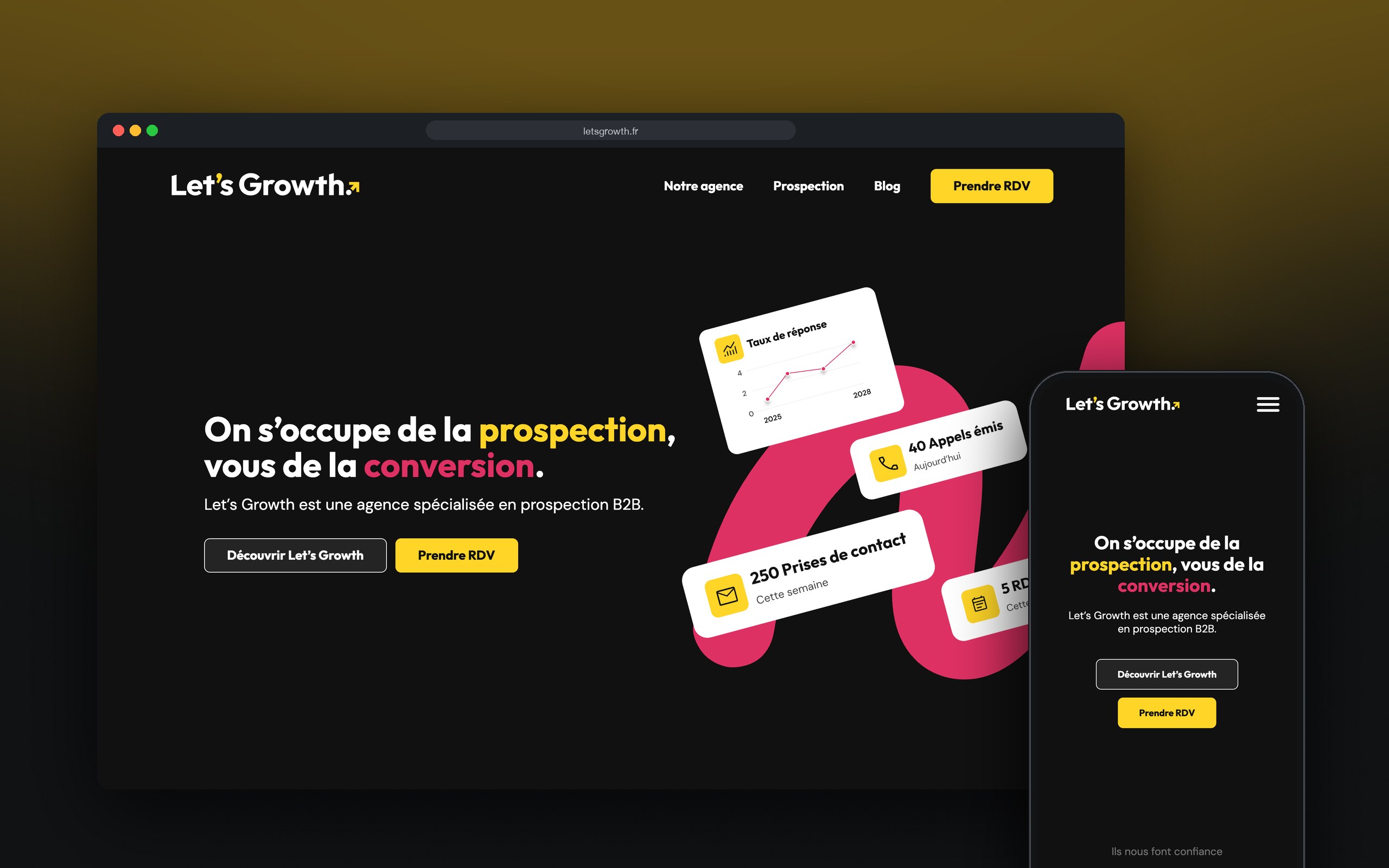 Let’s Growth : site présenté sur ordinateur et mobile
