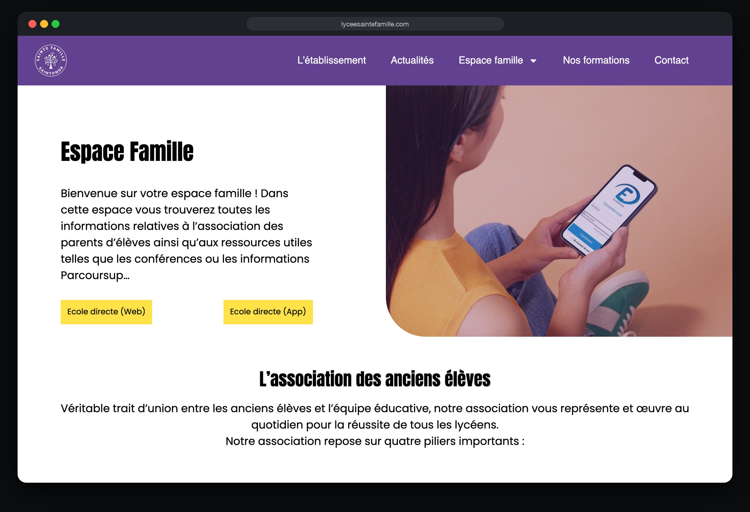 Lycée Sainte-Famille Saintonge : page Espace famille