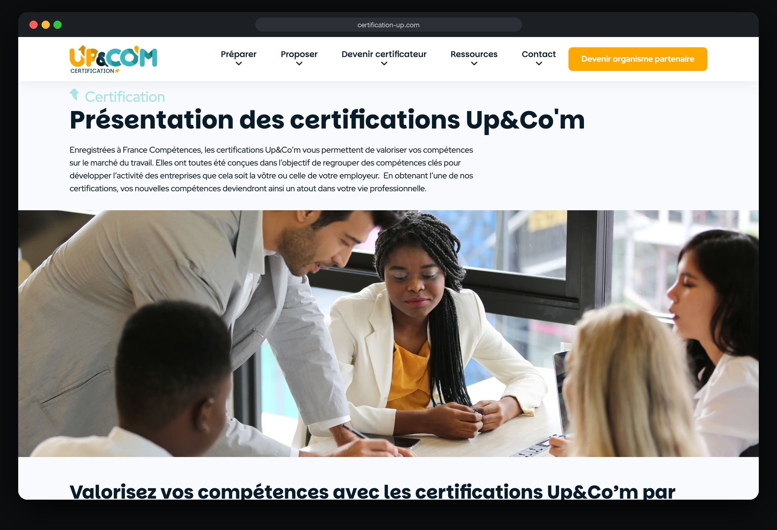 Up&Co’m Certification : page Certifications repertoire specifique