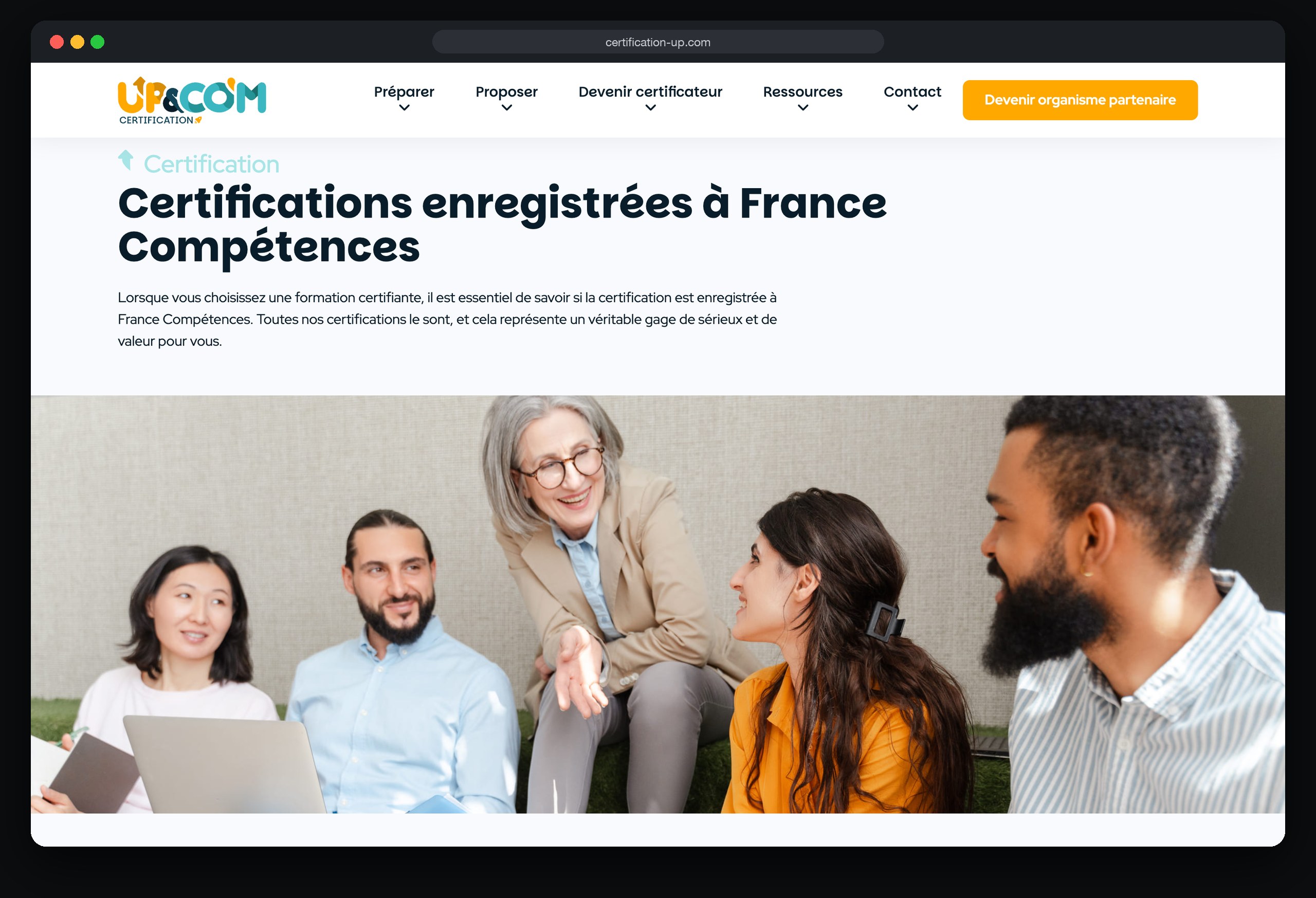 Up&Co’m Certification : page Certifications france competences