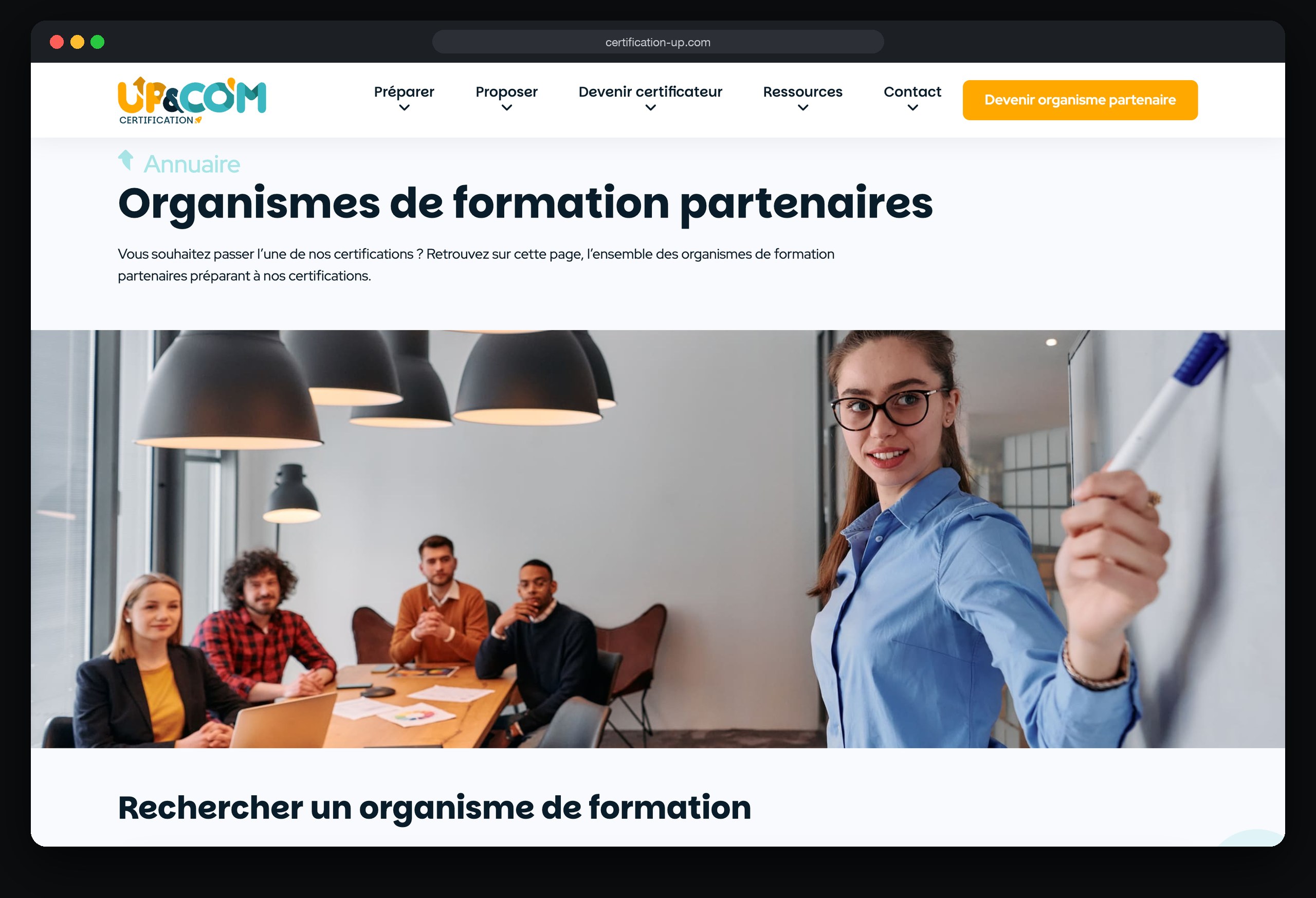 Up&Co’m Certification : page Organismes formation partenaires
