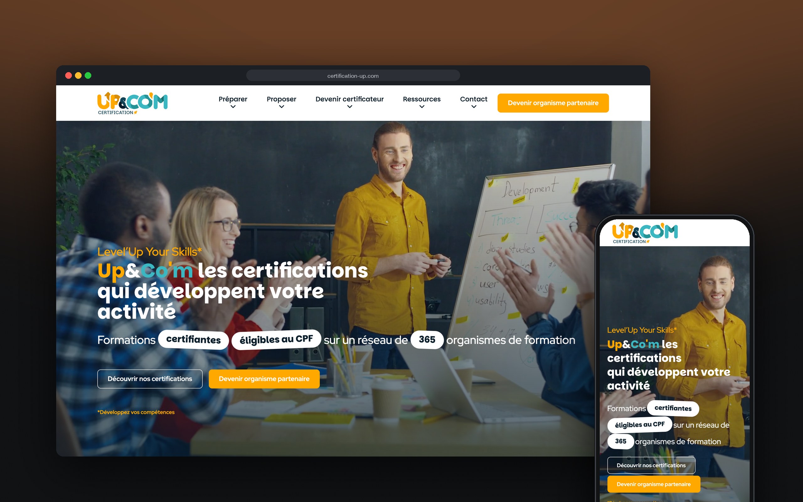 Up&Co’m Certification : site présenté sur ordinateur et mobile