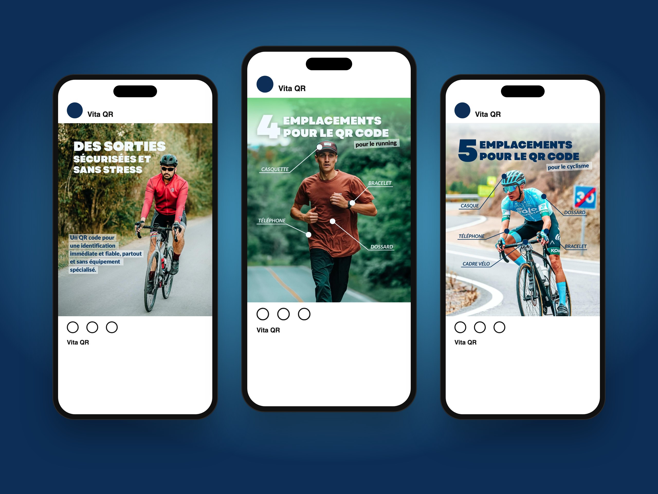 Vita QR : publications Instagram présentées sur trois smartphones
